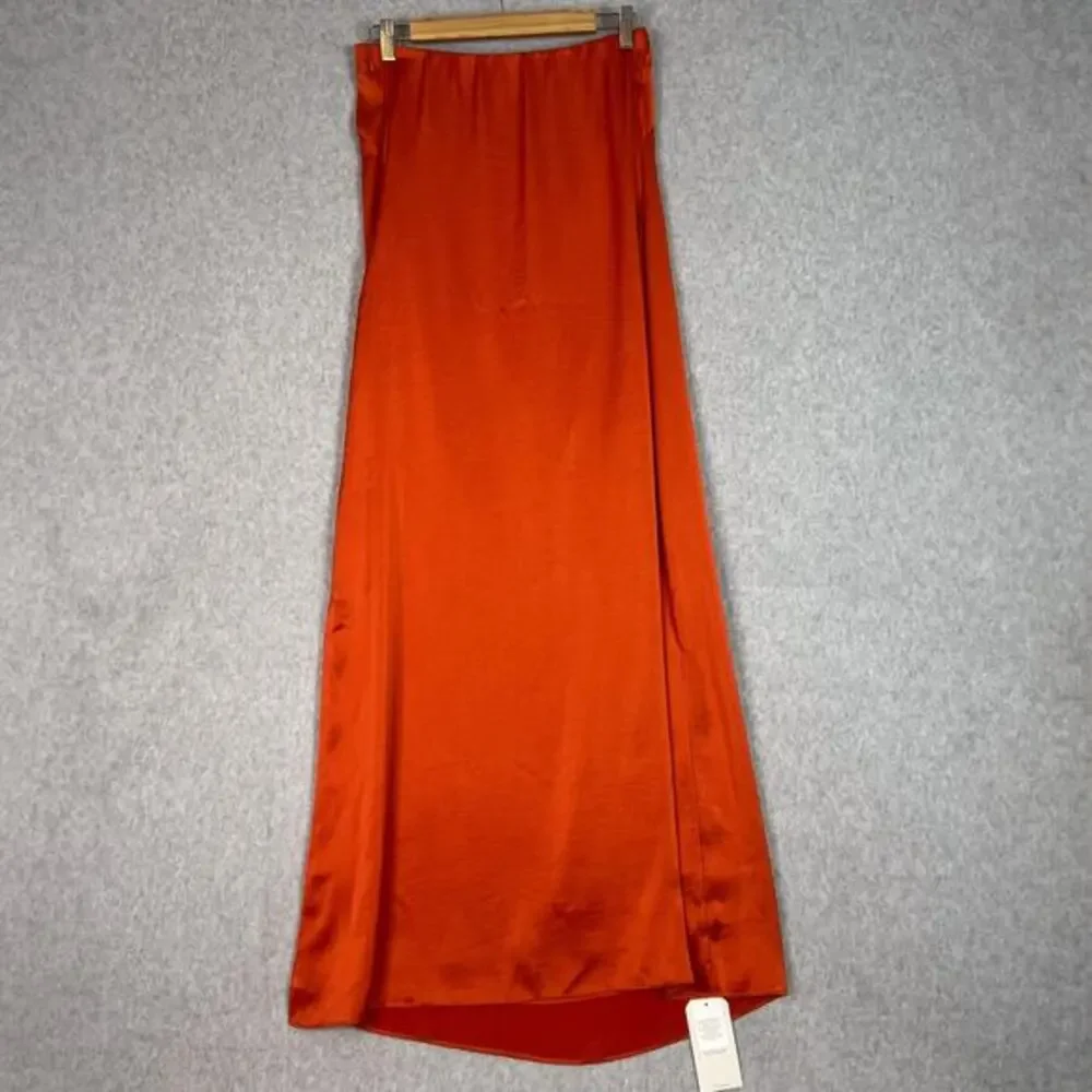 Abercrombie & Fitch Size Small Orange Satin Strapless Slip Maxi Dress Front Slit